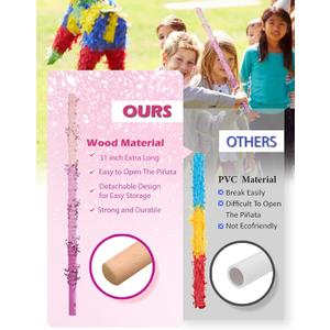 LAKINGO 31 Inch Pinata Stick, Pink Piata Stick, for Kids Birthday Pinata Party