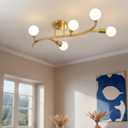 Gold Modern Sputnik Ceiling Light Fixture 5-Lights,Mid Centur Minimalist Semi Flush Mount Sputnik Chandelier for Living Room,Dining Room,Bedroom,Hallway,Kitchen(Bulbs Not Included), 33.8"L x 13.4"W x 6.3"