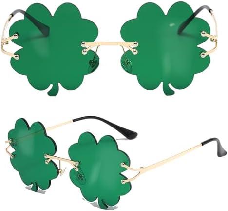 St. Patrick’s Day Irish Shamrock Sunglasses - Four Leaf Clover Leprechaun Costume Glasses Party Decorations Accessories