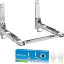 EsLuker.ly Universal Stainless Steel Microwave Oven Wall Mount Bracket with Removable Hooks, Arm Adjustable Foldable Kitchen Stretch Oven Stand Shelf Rack Load 100 lb, Silver