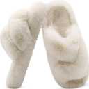 COFACE Women's Fluff Slippers House Open Toe Faux Fur Ladies Fashion Platform Fuzzy Slide Shoes with Comfort Arch Support, Indoor Outdoor Sole Size 7