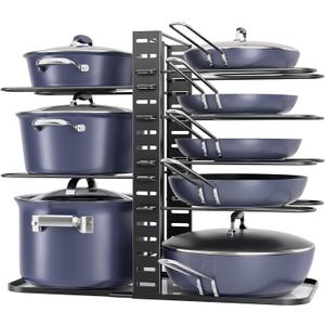 ORDORA Pots and Pans Organizer under Cabinet 14.55 Height, Adjustable 8-Tier Pot Organizers inside Cabinet, Kitchen Organizers and Storage Fit 6-11 inch Lightweight Cookware