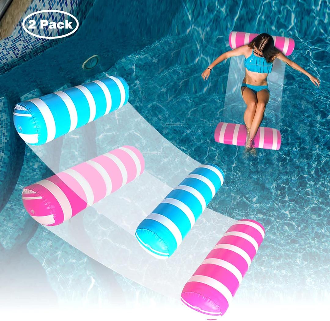 Inflatable Pool Floats Adult Size Water Hammock,Pool Rafts Lounge Chairs Floating,4-in-1 Multi-Purpose Pool Floaties Toys,Floats for Swimming Pool,for Adults Vacation Fun and Rest (Blue & Pink 2)
