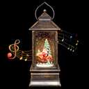 Christmas Snow Globe Water Lantern Musical Glitter Santa Claus Christmas Tree Decor, USB or Battery Operated Christmas Lantern for Thanksgiving 10.7" x 3.7" x 3.7"