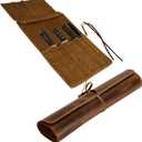 ELIZO Leather Knife Roll Bag Professional Chef Knife Case, Durable Knife Sheath Holder, Cooks & Culinary Tools Carrying Storage, Portable Knife Wrap - 4 Slots