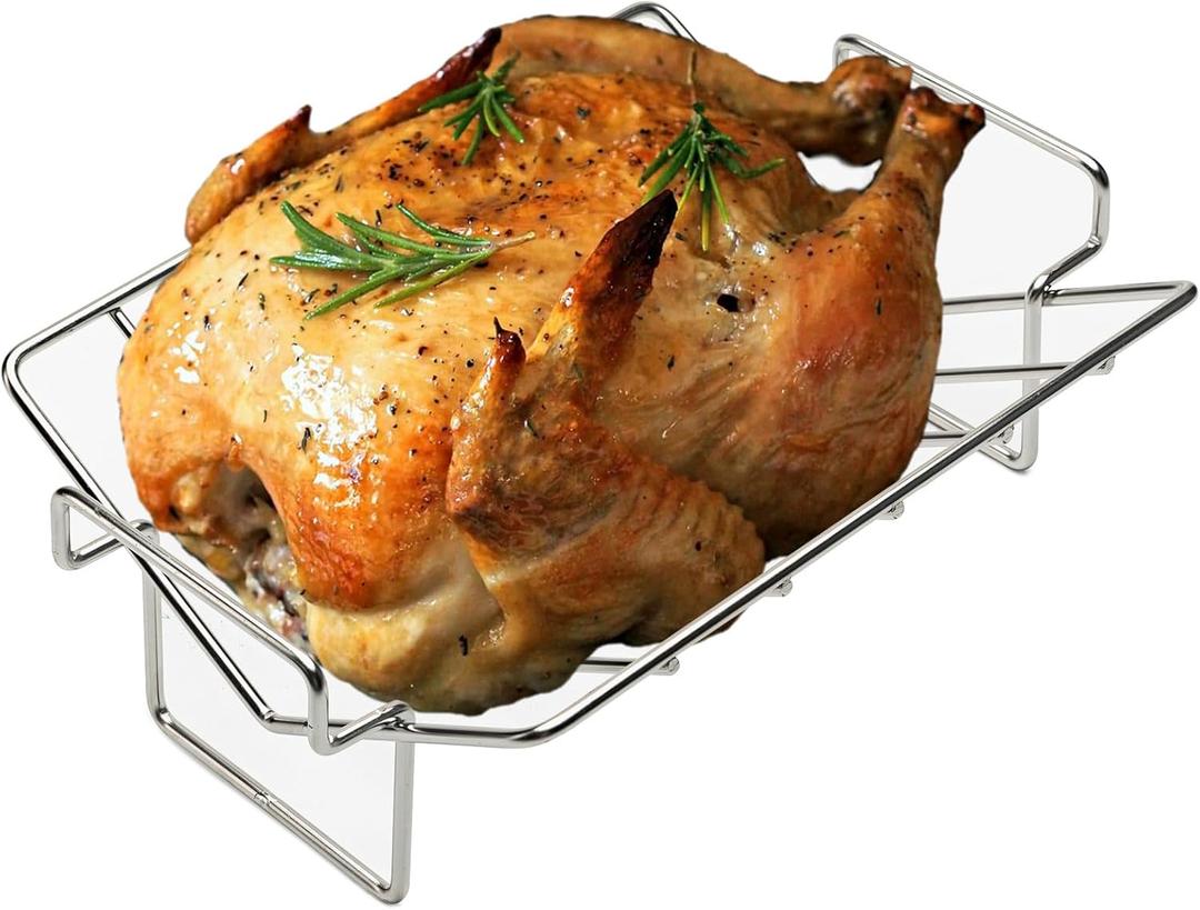 Turkey Roasting Rack, V-shaped Rack for Grilling - Stainless Steel Dual-purpose BBQ Rib Rack for Smoking, Turkey Cooking Racks for Roasting Pan, Ideal for Smoker, Large Egg, Classic Joe, Weber, etc.