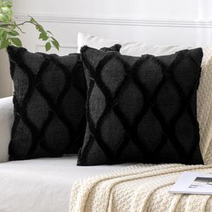 MIULEE Decorative Throw Pillow Covers Black 20x20 Inch Set of 2, Soft Plush Faux Wool Couch Cushion Covers Farmhouse Throw Pillows for Couch Bed Sofa Living Room