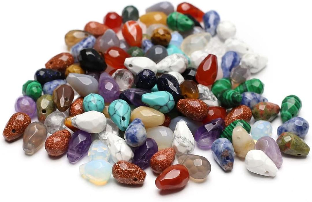 40 Pcs Healing Loose Beads Faceted Water Drop Shape Natural Multicolor Stone Pendants Crystal for Jewelry Making DIY Craft