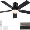 42 Inch Ceiling Fans with Lights and Remote,Flush Mount Black Ceiling Fan with 5 Blades,6 Speed Reversible DC Motor,3CCT Dimmable LED-Low Profile Design for Bedroom, Living room & Covered Outdoor