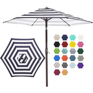 JEAREY 7.5FT Patio Umbrella Outdoor Market Umbrella with 6 Sturdy Ribs, Push Button Tilt/Crank Table Umbrella for Garden, Deck, Backyard and Pool, Black & White Stripe