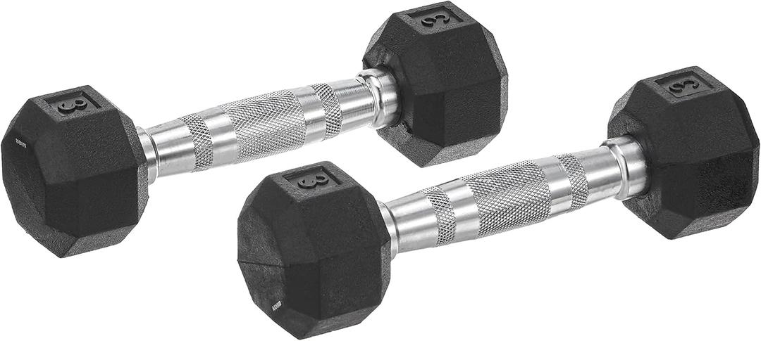 Dumbbells Hand Weights Set of 2 - Rubber Hex Chrome Handle Exercise & Fitness Dumbbell for Home Gym Equipment Workouts Strength Training Free Weights for Women, Men (A) 3-Pound (Pair))