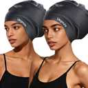 VegoVia Large Swim Cap for Braids and Dreadlocks, Waterproof Silicone Swimming Cap for Women Men Adult Long Hair to Keep Hair Dry (Black)