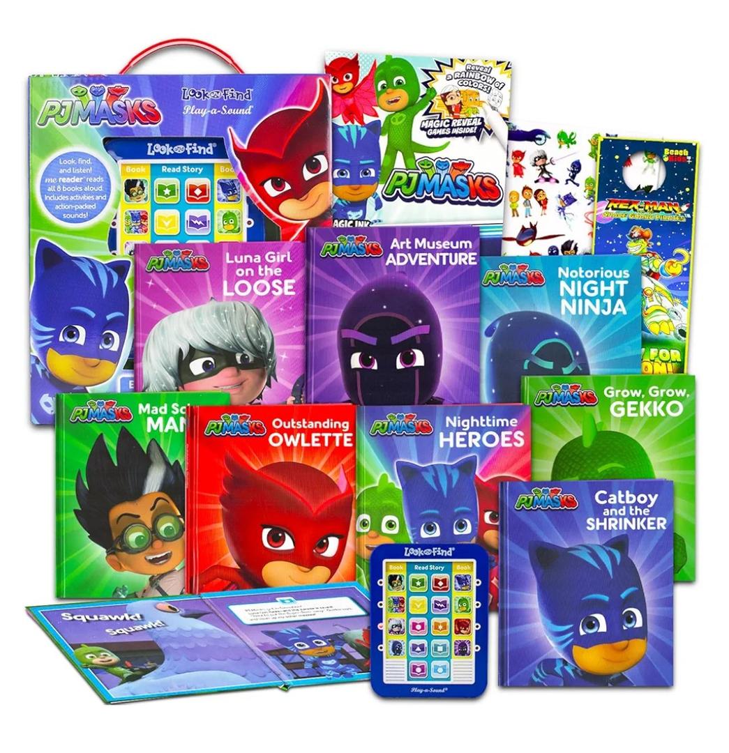 PJ Masks Read Aloud Books for Kids - Bundle with 8 Read Along Books and Electronic Reader Plus Stickers and More Featuring Owlette, Gekko, and Catboy