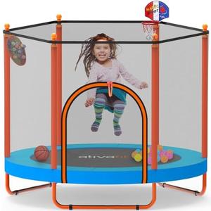 Ativafit 60'' Rebounder Trampoline Indoor Outdoor for Kids Ages 1-8, 5 FT Recreational Toddler Trampoline with Safety Enclosure Net Gifts with Basketball Hoop Dartboard, Ocean Ball Target