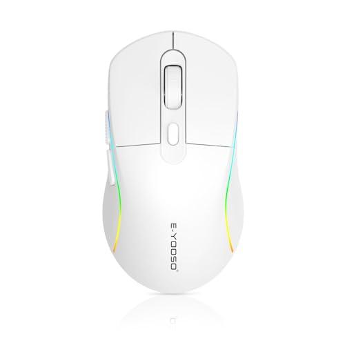 E-YOOSO Wireless Gaming Mouse, 10,000 DPI, Tri-Mode 2.4Ghz/Bluetooth/USB-C Wired, RGB Backlit, 6 Programmable Buttons, Ergonomic Rechargeable Gamer Mice with PC, Mac, PS, Xbox - White