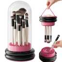 Makeup Brush Holder Cleaner, 3 in 1 Silicone Makeup Brush Cleaning Bowl with Drying Rack, Detachable Brush Organizer for Brushes, Sponges & Puffs, Black and Pink