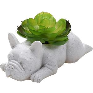Resin Dog Succulent Planter Mini Puppy Air Plant Planter,French Bulldog Shape Cute Bonsai Flower Pots for Home Garden Office Desktop Decor (No Plants), White
