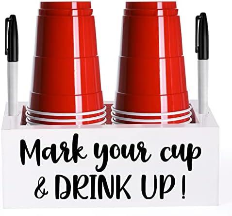 Double Single Cup Holder with Marker Slot Mark Your Cup and Drink Up Cup Holder Party Cup Organizer Drink Dispensers for Parties 2 Sides Designs Housewarming Hostess Gift Cup Dispensers Countertop