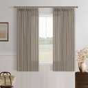 Pinch Pleated Linen Curtains 54 Inch Long for Kitchen with Rings Hooks Back Tab Light Filtering Farmhouse Short Semi Sheer 54 Inch Curtain for Dining Room Bedroom Small Window Burlywood Birch W50xL54