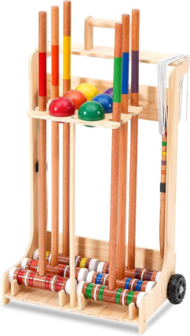 Hiboom 6 Player Croquet Set with Wooden Stand for Families Adults, 32 Inch