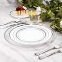 Goodluck 12 Inch Silver Charger Plates, 50 Pack Clear With Silver Trim, Disposable Plastic for Dinner, Wedding, Party