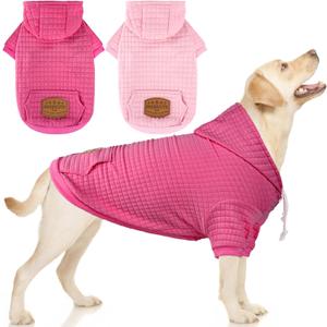 2 Pack Dog Hoodie Sweaters for Small Medium Dogs Warm Dog Clothes for Large Dogs Soft Waffle-Like Laminated Sweatshirt Bulldog (Pink+Rose, XXL (Back: 26",Chest: 34.5", Neck: 25"))