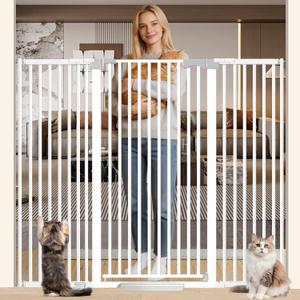 51" Extra Tall Cat Gate for Doorway/Hallway, 30-62.5” Wide，Pressure Mounted Pet & Dog Gates Walk Through, Cat Fence Indoor No Drilling，Auto Close,White