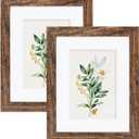 Hongkee 8x10 Picture Frame Set of 2, Made of Real Glass and Rustic Brown Wooden Frame - Display Picture 5x7 with Mat or 8x10 Without Mat, 8 by 10 Photo for Wall or Tabletop
