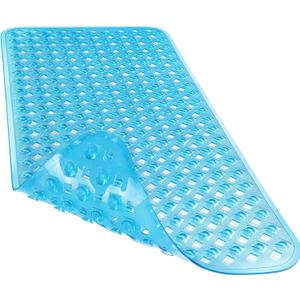 Yimobra Non Slip Bath Mat, Super Strong Suction Cups,34.5"x15.5"Long Tub Mat with Drain Holes, Machine Washable Fast Draining Shower Mats, Bathroom Essentials,Clear Blue