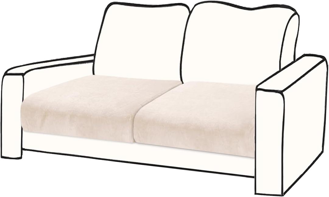 Couch Cushion Cover Velvet 2 Pieces Seat Cushion Cover Stretch LoveSeat Couch Covers Separate Sectional Sofa Slipcovers Furniture Protector (2-Seater or Backrest, Beige)