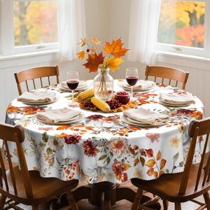 Eikione Thanksgiving Tablecloth, Round Fall Tablecloth 70 Inch, Pumpkin Table Cloth, Autumn Harvest for Christmas, Holiday, Birthday,Thanksgiving Decor (Maple Leaf Pumpkin)