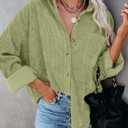 Dokotoo Womens Corduroy Button Down Shirts Boyfriend Long Sleeve Oversized Blouses Tops (Green, S)