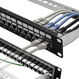 Rapink Patch Panel 24 Port Cat6A with Inline Keystone 10G Support, Coupler Patch Panel STP Shielded 19" with Removable Back Bar, 1U Network Patch Panel for Cat7, Cat6, Cat6A, Cat5e