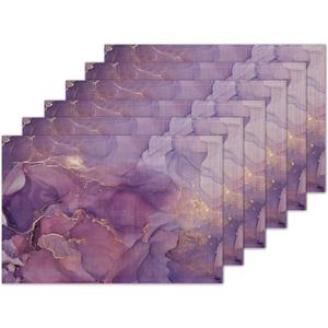 Marble Texture Purple Placemats Set of 6 Washable Non-Slip Heat Resistant 1218 Inch Thick Place Mats Decorative Linen Fabric Table Mat for Dining Table Kitchen Home Decor