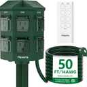 Outdoor Power Stake, 50 Feet Extension Cord Waterproof, Independently Remote Control 3 Sets of Outlets, 6 Grounded Outlets for Garden, Patio, Outdoor Decor, ETL Listed