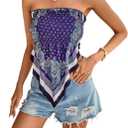 Milumia Women's Boho Paisley Print Tube Top Strapless Smocked Asymmetrical Hem Tops L