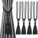 BEL AVENIR 2 Pack Curtain Tiebacks Tassel Drapery Tie-Backs Rope Handmade Holdbacks Home Office Hotel Decorative (Black, 4 Pack)