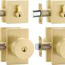 goldenwarm Gold Exterior Door Knobs with Deadbolt, Square Keyed Alike Brushed Gold Exterior Door Lock Sets with Deadbolt, Heavy Duty Brass Front Entry Door Locksets with Deadbolt (Pack of 2)