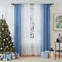 Ombre Chiffon Sheer Curtains Blue for Living Room Gradient Crinkle Semi Voile Curtain Panels for Bedroom Light Filtering Window Drapes for Office, Patio, Holiday Decor, Rod Pocket, 52"Wx95"L, 2 Pcs