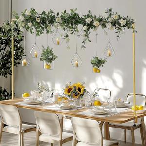Babenest Over The Table Rod Stand with Clamps Adjustable 47"-98'' Length 10"-40" Height, Metal Flower Hanging Table Arch Stand for Birthday Wedding Party Baby Shower Halloween Christmas Decor (Gold)