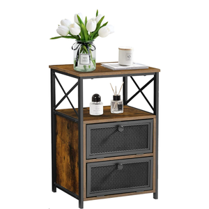VECELO Modern Night Stand, End Side Table with Storage Space and Door, Nightstands with Flip Drawers for Living Room,Bedroom,Lounge, Brown