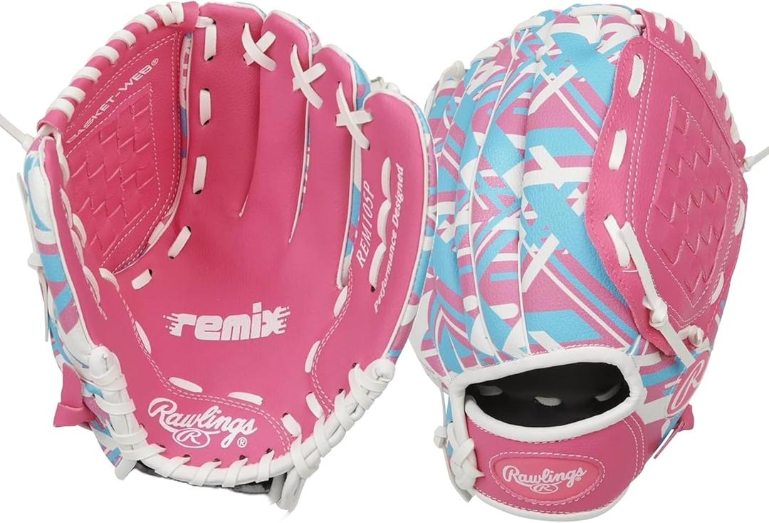 Rawlings | Remix T-Ball & Youth Baseball/Softball Glove | Sizes 9" - 10.5" (9" | Ages 3-6, Pink)