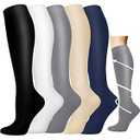 5 Pairs Plain Plus Size Compression Socks for Men & Women Wide Calf 20-30 mmHg Graduated Compression Stockings White Black Grey Navy Blue Nude Seamless Vetmed Reindeer Plantar Fasciitis(Plain,2XL-3XL)