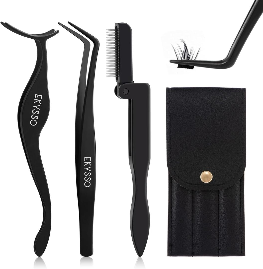 Lash Applicator Tools Set, 3-IN-1 Lash Cluster Tweezers for DIY Individual Eyelash Clusters Tools with Case, Comfort Grip for Precise DIY Eyelash Extension