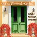 Fake Flowers Artificial Mums for Outdoor, 4 pcs Faux Mums for Outdoor Planters, UV Resistant Fall Porch Decor, Fake Fall Flowers for Yard Patio Lawn Garden, Autumn Floral Decor (Orange Flowers Brown Leaves)