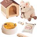 ROBOTIME Pull Dog Toy for Toddlers, Puppy Pet Care Pretend Play Set with Stuffed Animal, Dog House & Accessories, Walking Pull Along Toy, Educational Plush Gift for Boys and Girls