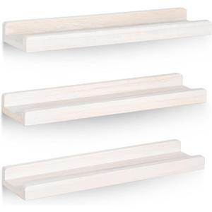 Emfogo Floating Ledge Shelves Rustic Wood Wall Shelf Set of 3 for Storage and Display 16.9 inch Vintage White