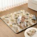 Blissful Diary Portable Baby Play Mats for Floor, Thick Cushioned Foldable Baby Crawling Mat for Indoor Outdoor, Non-Slip & Washable Kids Playmat for Tummy Time Activity, Earth Tones 43" X 43"