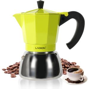 Stovetop Espresso Maker, 6-Cup Moka Pot, Espresso Machine Compatible with Induction Cooktops, 300ml Stainless Steel & Aluminum Cuban Coffee Maker for Cafetera Cubana, Green