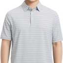 M MAELREG Boys Polo Shirt Short Sleeve Performance Moisture Wicking Dry fit Casual Striped Golf Shirts for Boys (8 Years, Light Grey Stripe)
